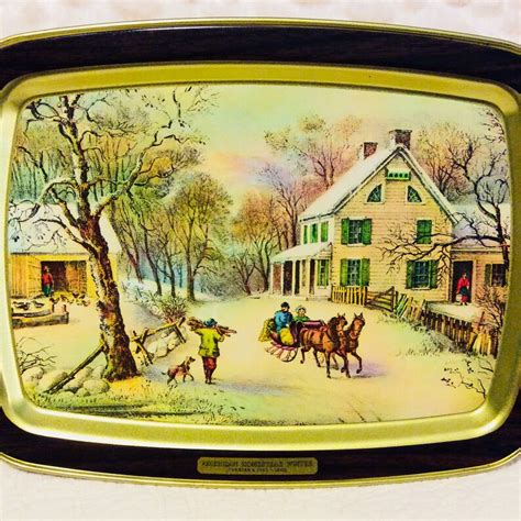 Vintage Currier And Ives Tray Metal Tin American Homestead Etsy