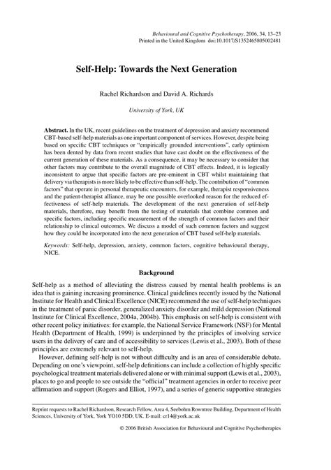 (PDF) Self-Help Books for People with Depression: the Role ...
