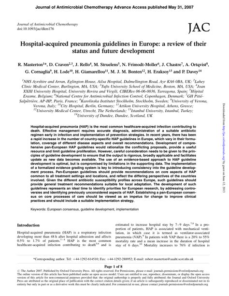 Recognising risk, signs and symptoms. (PDF) Hospital-acquired pneumonia guidelines in Europe: A ...
