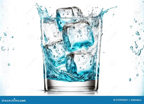 Beautiful Turquoise Blue Ice Cubes In Glass Isolated On White