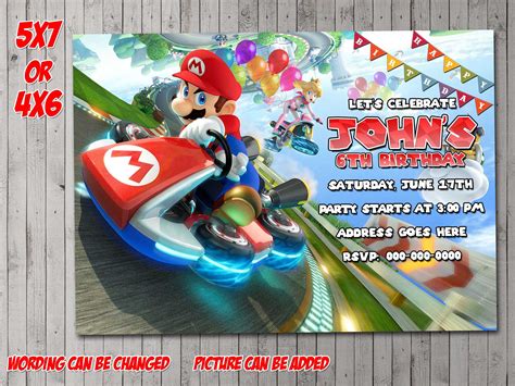 Mario Kart Digital Invitation Party Reunion Birthday Etsy