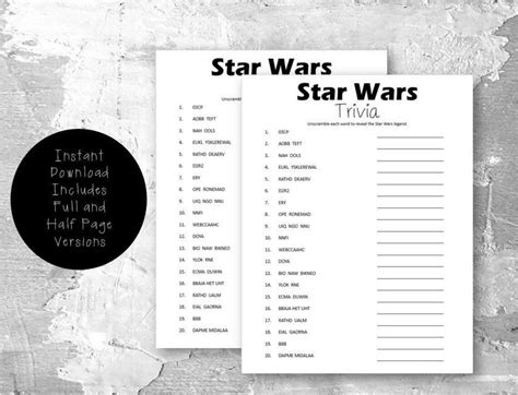 Printable Star Wars Trivia Printable Word Searches