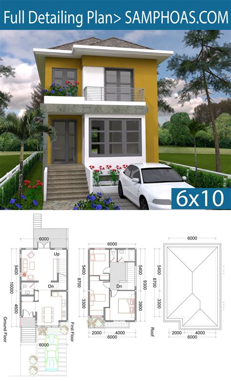 Home Design Plan 6x10m With 3 Bedrooms Samphoas Plan Dc2