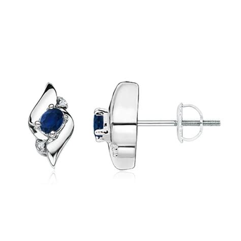Carat Oval Blue Sapphire And Diamond Shell Stud Earrings For Women