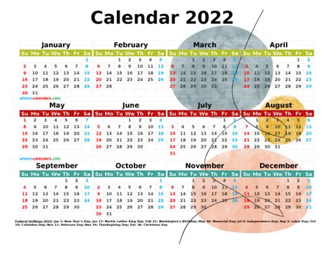 2022 Year Calendar Word Template With Holidays Free Printable Zohal