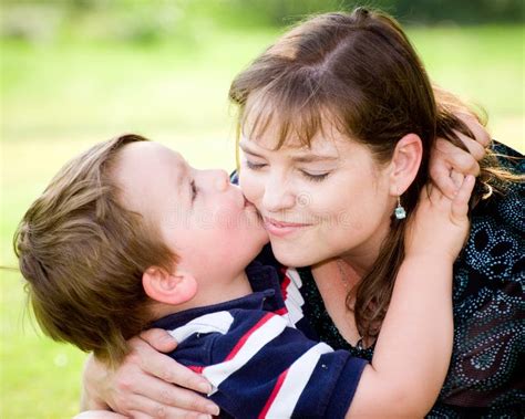 Son Kissing Mother Stock Photo Image Of Mother Cute