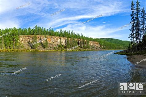 High Steep Rocky Bank Of The Oka Sayan River East Sayan Buryatia