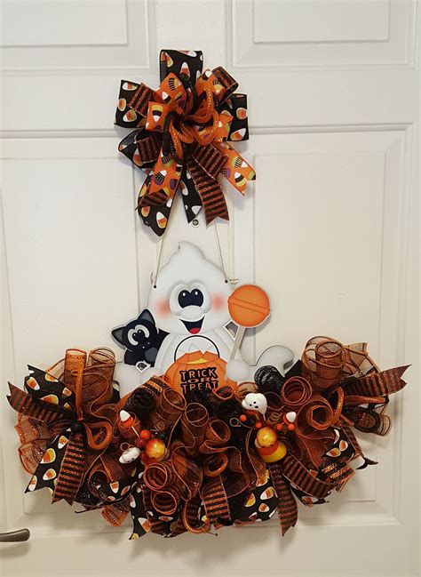 Halloween Ghost Wreath/Door Hanger Trick or Treat Candy Corn | Etsy in ...