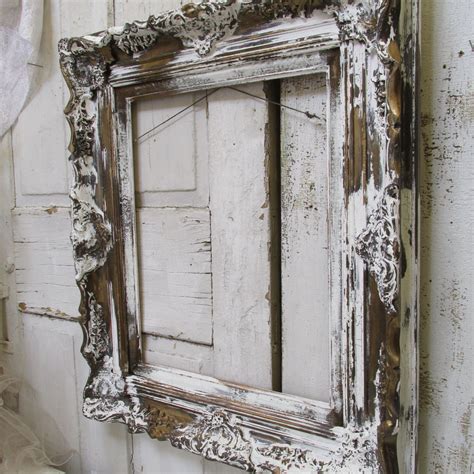 Distressed Antique Wooden Frame Large Ornate White Chippy Etsy