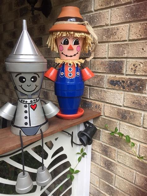 Tin Man And Scarecrow Flower Pot People Clay Pot Crafts Terra Cotta
