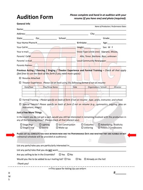 Audition Form Fill Out And Sign Online Dochub