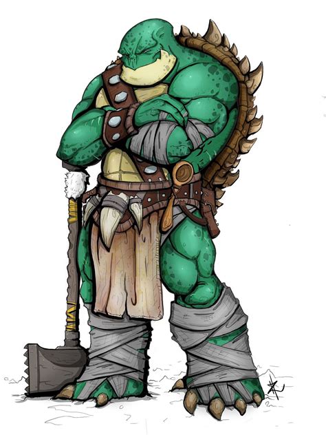 [Art][OC] Drew one of my player's PCs as a gift - Tortle Barbarian