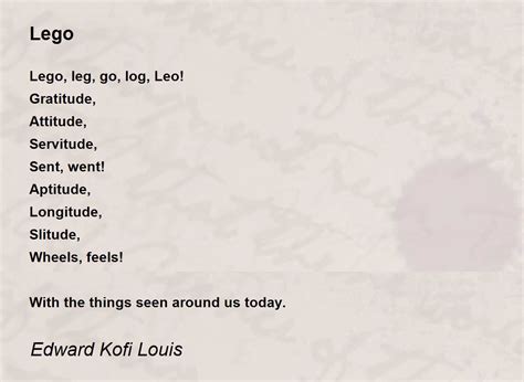 Lego Lego Poem By Edward Kofi Louis