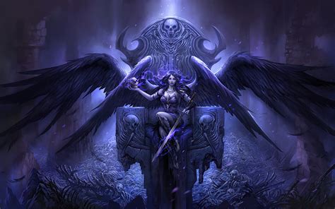 X Black Angel Sitting On Throne K P Resolution Hd K Wallpapers Images Backgrounds