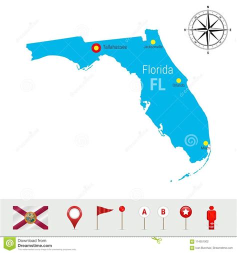 Mapa Del Vector De La Florida Aislado En El Fondo Blanco Alta Silueta