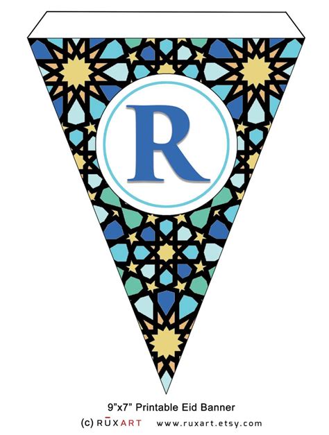 Ramadan Kareem Blue Geometric 9x 7 Printable Etsy Eid Banner