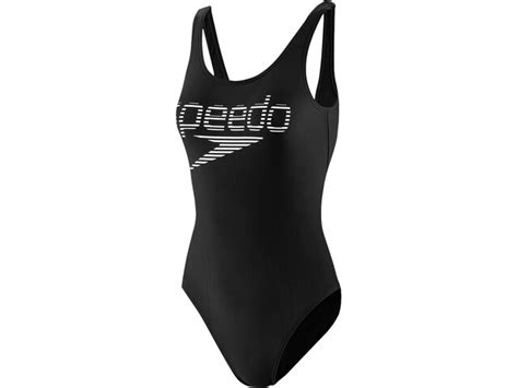 Speedo Stripe Logo Deep U Back 1 Piece Swimsuit Women Sunflow Black