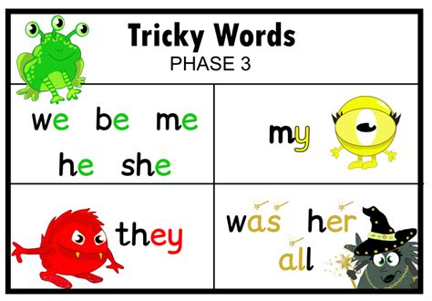 This progression is particularly overwhelming from my perspective: Phase 3 Tricky Words | Monster Phonics