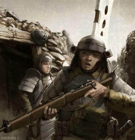 Imperial Japanese Soldiers In Their Trenches Punk Art Character