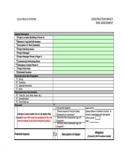 Free Construction Risk Assessment Template Printable Templates