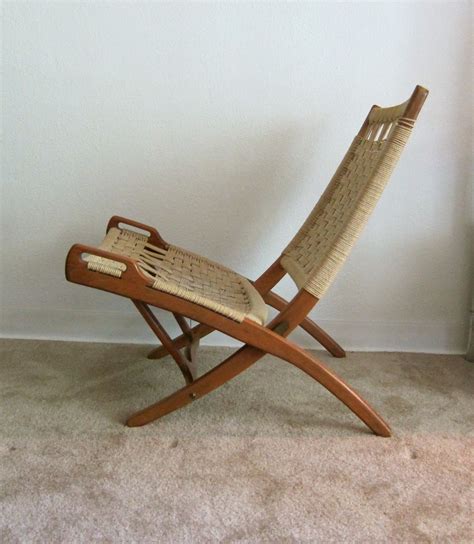 Danish Modern Folding Rope Chair Hans Wegner Style Made In Italy Mid