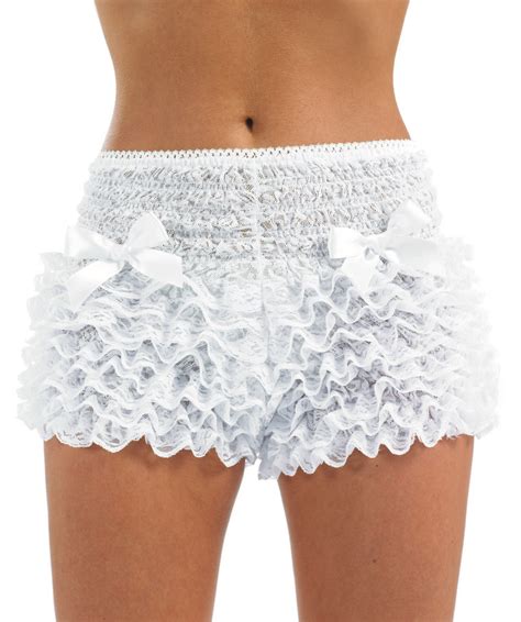 Womens White Ruffle Pants Adult Burlesque Frilly Shorts For Fancy Dress