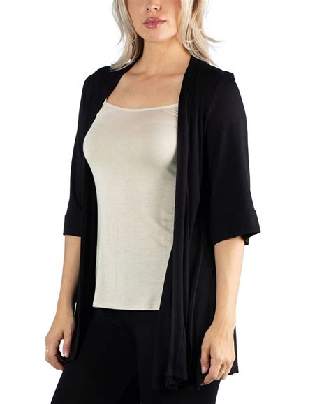 24seven Comfort Apparel Open Front Elbow Length Sleeve Women Cardigan