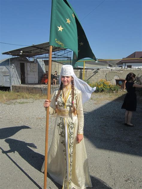 Braided Circassian Girl Holding The Flag Of Circassia Ancient Country
