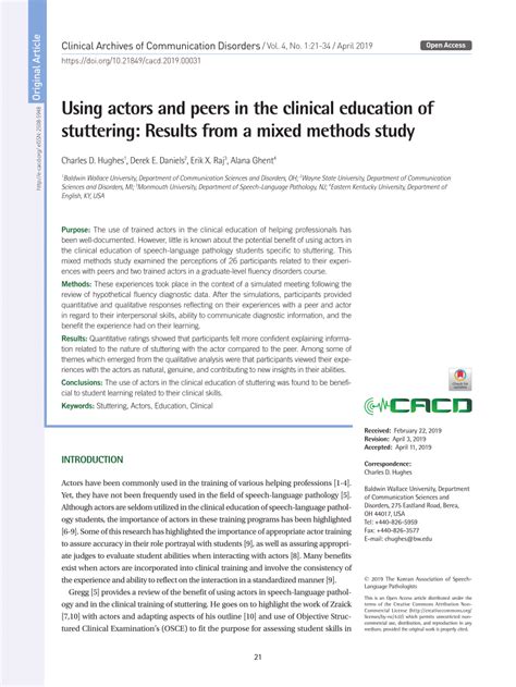 PDF Using Actors And Peers In The Clinical Education Of Stuttering Results From A Mixed