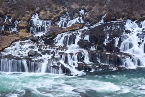 Amazing Waterfalls Of Hraunfossar And Barnafoss Iceland Stock Photo By