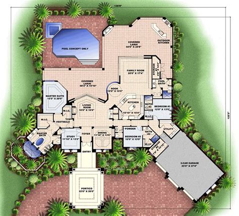 Plan 66114gw Mediterranean House Plan With Gracious Lanai And Garage