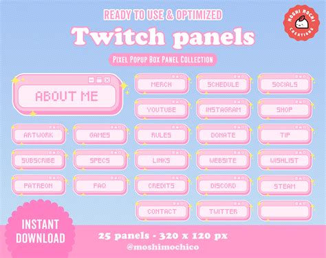 25x Twitch Cute Pink Pixel Pop Up Box Window Panels Badges Kawaii