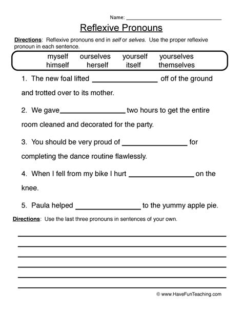 Reflexive Pronouns Worksheet Have Fun Teaching