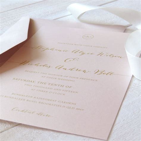 Elegant Blush Pink And Gold Wedding Invitation By Peachperfectcards
