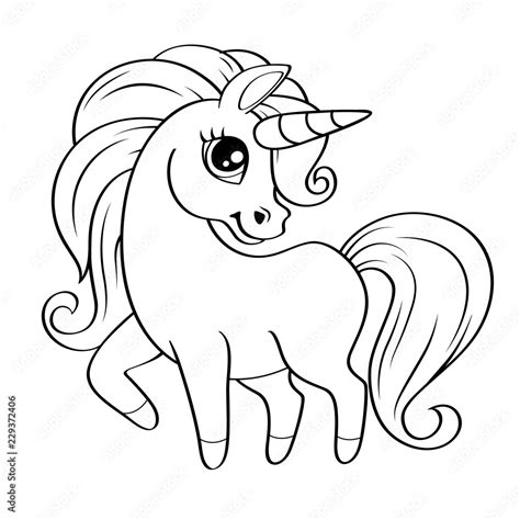 Cute Little Unicorn Vector Black And White Illustration For Coloring