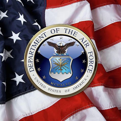 U S Air Force U S A F Emblem Over American Flag Digital Art By