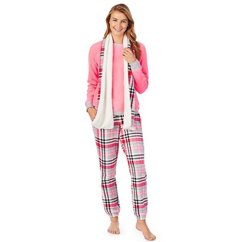 Womens Cuddl Duds 3 Piece Fleece Pajama Set