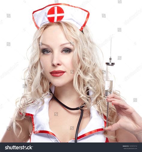 The Sexy Nurse With Syringe Isolated On White Background Imagen De Archivo Stock 131015714