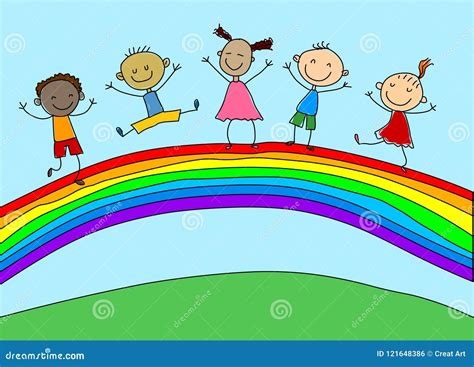 Regenbogenkinder Glückliche Kinder Der Karikatur Stockzahl Kinder