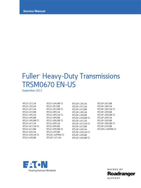 Forums > truck & heavy truck forum > truck workshop & service manuals > eaton fuller >. 95 Eaton RTLO 18918B Transmission Service Manual ...