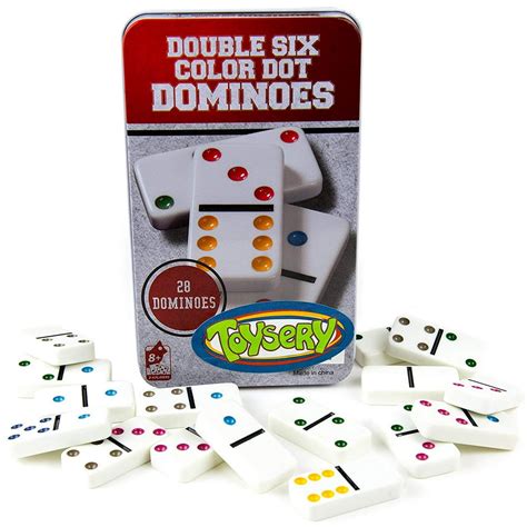 Toysery Double 6 Color Dot Dominoes Game Set White Dominoes 28 Piece