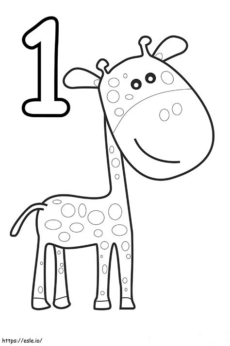 Number 1 And Smiling Giraffe Coloring Page