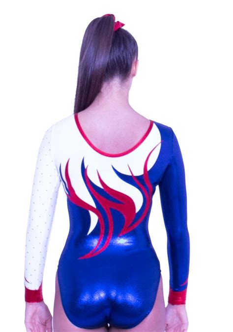 Leah K170 Long Sleeved Blue White And Red Gymnastics Leotard A