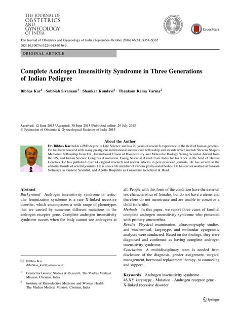 Pdf Complete Androgen Insensitivity Syndrome In Three Generations Of Indian Pedigree