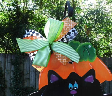 Pumpkin Door Hanger Halloween Door Hanger Black Cat Door Etsy