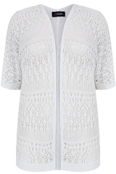 White Crochet Lace Short Sleeved Cardigan Plus Size 141618202224