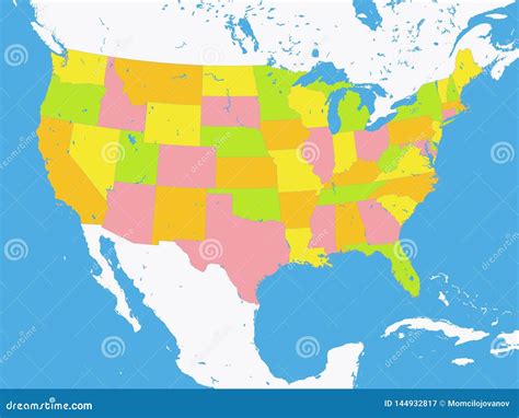 Mapa De Los Estados Federales Del Color De Los Estados Unidos De América Ilustración Del Vector