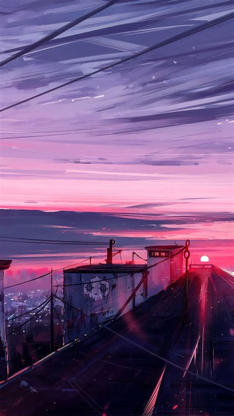 Download 750x1334 Anime Landscape Cityscape Scenic Sunset Anime