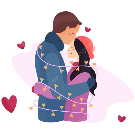 Gambar Kartun Pasangan Kecil Berpelukan Elemen Kartun Datar Hari Valentine Png Dan Vektor