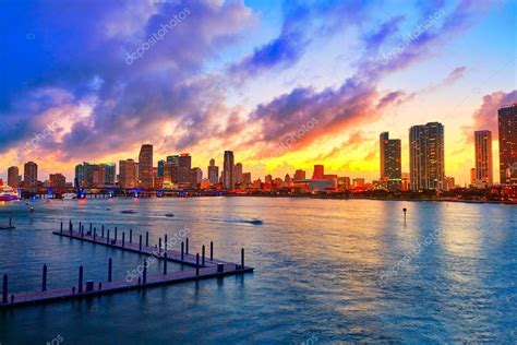 Miami Downtown Skyline Sunset Florida Us — Stock Photo © Lunamarina
